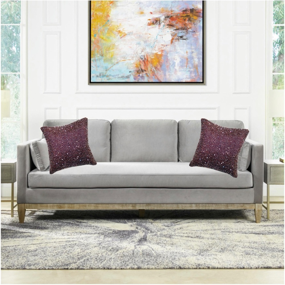 Sabira Collection Handmade Beaded Beige Throw Pillow Case - Picture 2 of 2